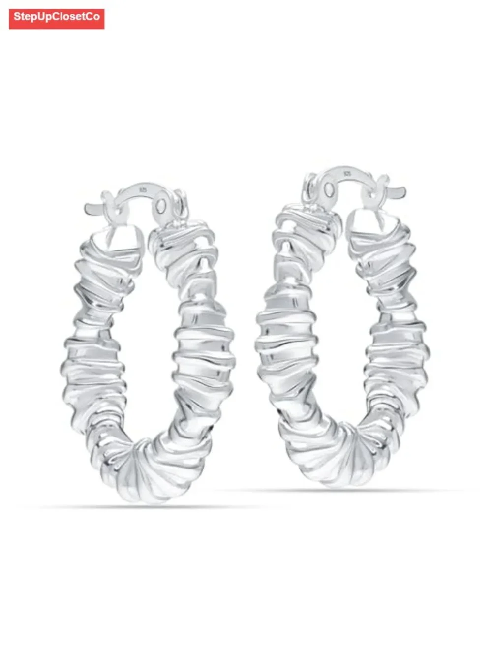 925 Sterling Silver Twisted Hoop Earrings for Women Hypoallergenic Click-Top